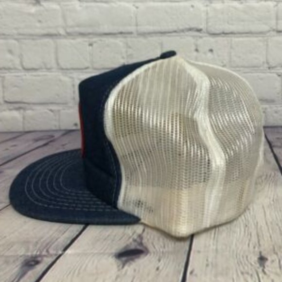 Vintage Hat Cap Snapback Blue White Denim Joe Ramsay Valve Trucker Mesh Item #1 - Picture 4 of 7